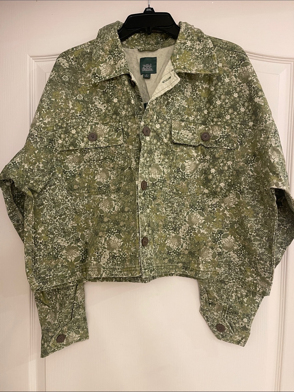 wild fable Olive Green Floral Cropped Jean Jacket